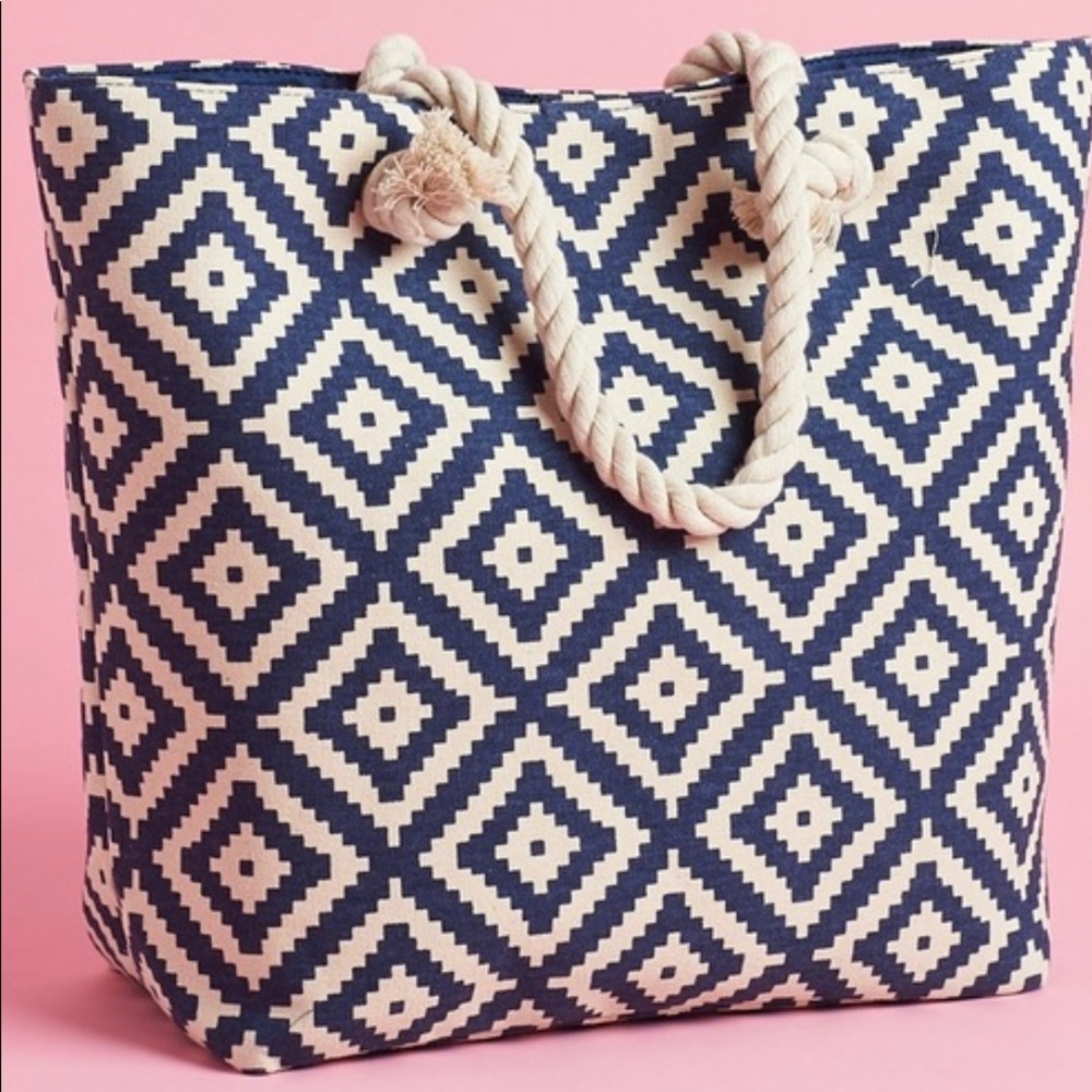 Tote Blue and tan with rope handles